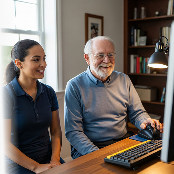 Senior w/ ergo mouse Senior w/ ergo mouse